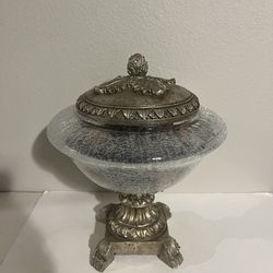 Vintage Bowl/Jar, Crystal Glass Body with a Metallic Bronze Base & Lid