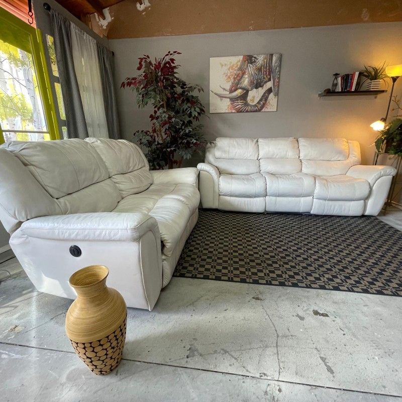 White Leather Recliner Sectional