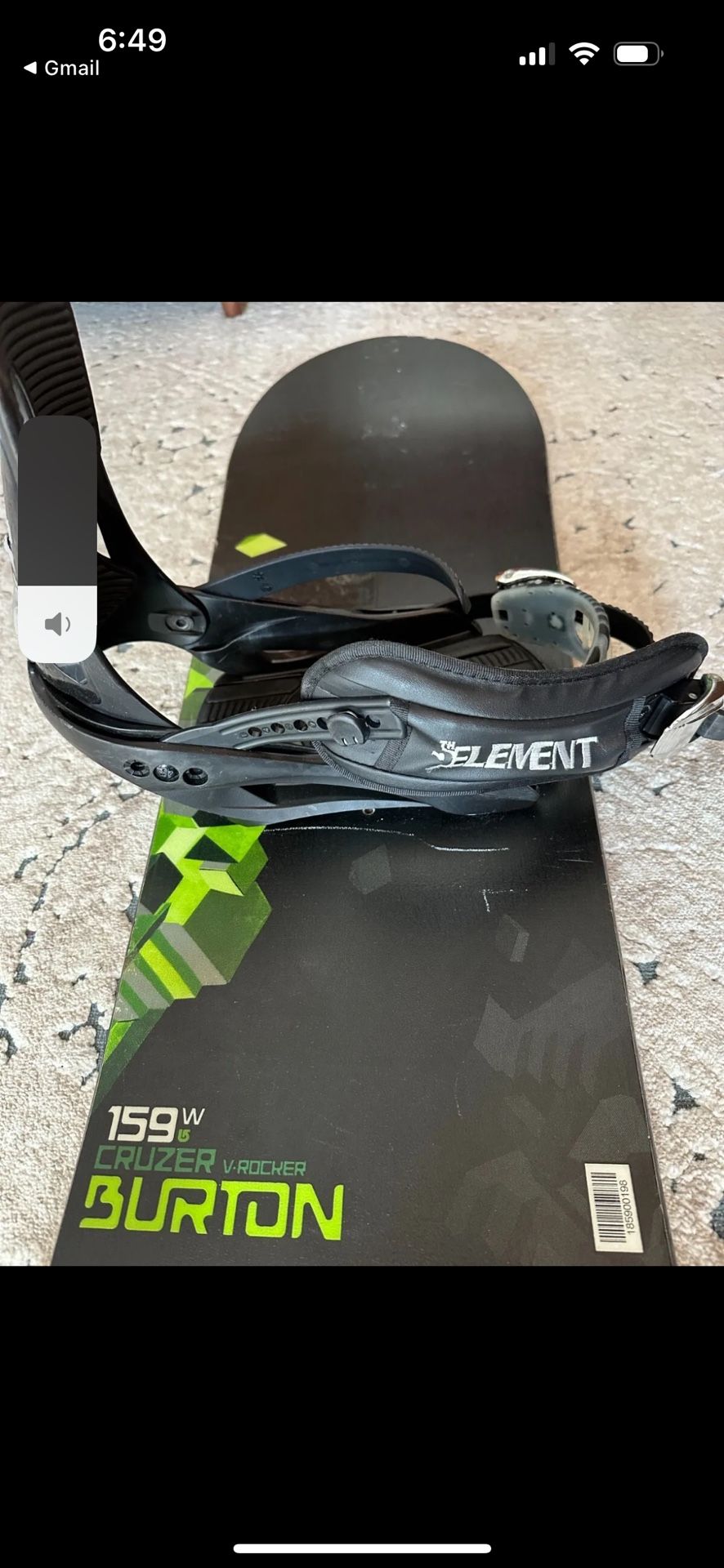 159 cm Burton Cruzer V. Rocker Snowboard + 5th Element Bindings + Bag