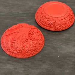 Japanese Red pill box rare, incense box vintage, Vintage Phoenix Hand carved incense container 