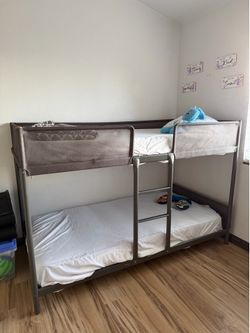 Twin Bunk Bed with Mesh Safety Guardrails + Mattress Included