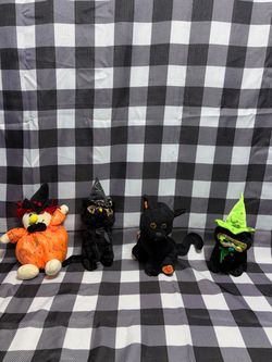 Halloween Plush Toys Lot Of 4 - Black Cats & Witch