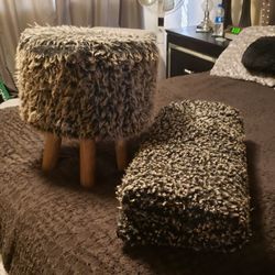 Furry Stool With Matching Blanket 
