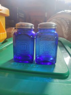 Vintage Cobalt Blue Glass Pepper Shakers Set of 2