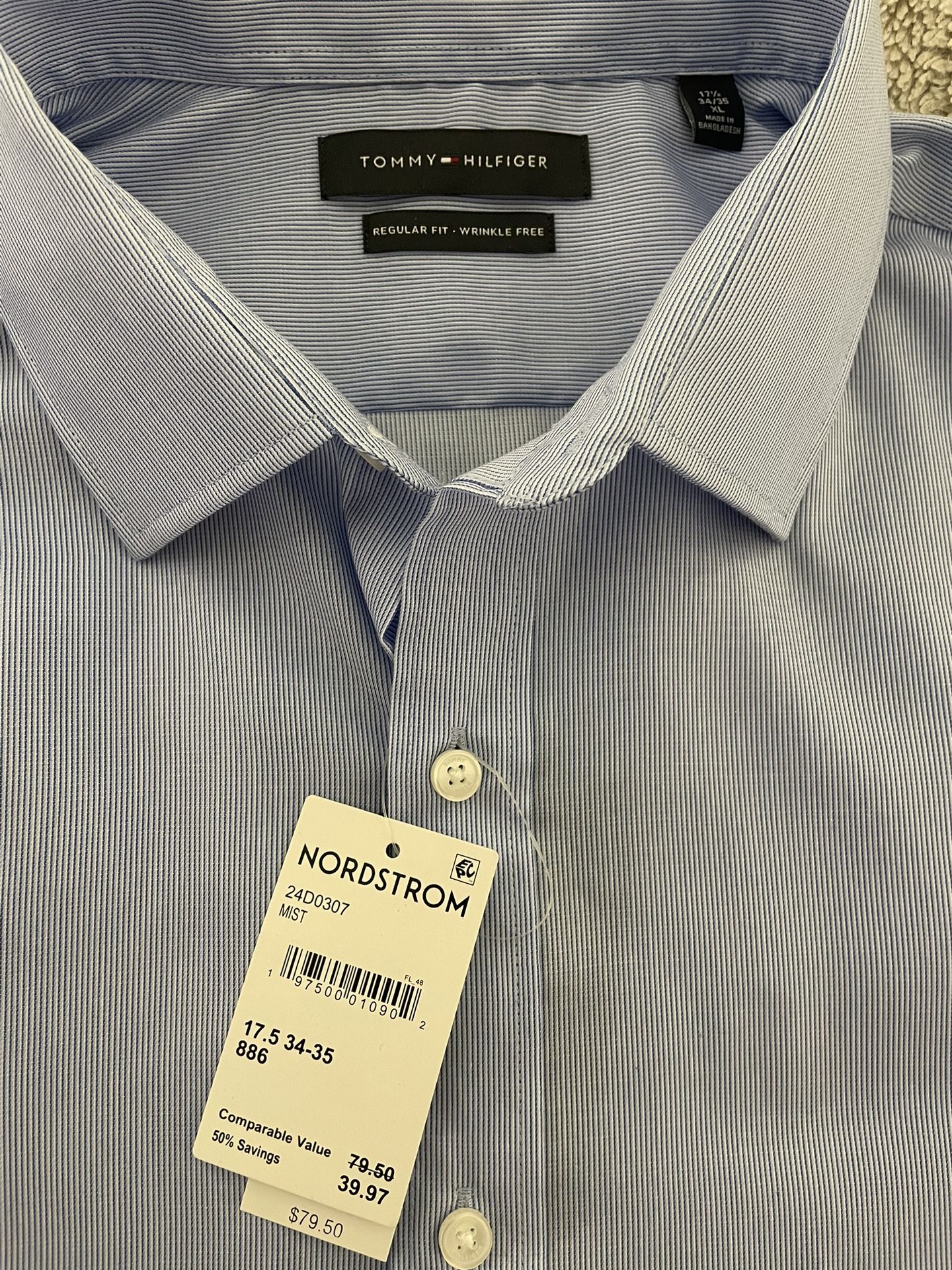 Brand New With Tags Receipt & Bag - Tommy Hilfiger Dress Shirt 17.5 34/35 XL