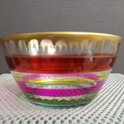 Vintage Hand Painted Gold Rim Glass Bowl 