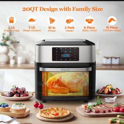 Air Fryer Oven Large 20 QT, 10-in-1 Toaster Oven Air Fryer Combo with Window for Family, Airfryer Oven with Rotisserie, 3 Dehydrating Racks