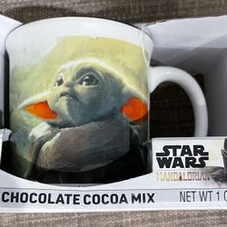 Coffee Mug Cup Star Wars Mandalorian Baby Yoda W/Hot Chocolate Cocoa Mix
