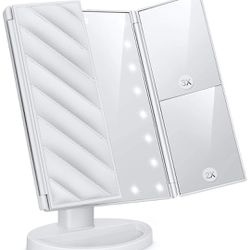 ESSENTIAL Makeup Mirror with Lights Vanity Lighted Trifold Mirror 1x 2X 3X Magnification, Adjustable Touch Control Trifold Mirror with 21 Led Lights,1