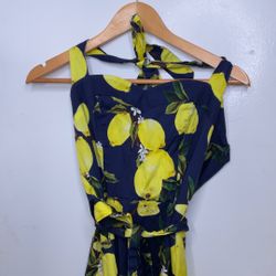 Women’s Tea Length Dress With Lemon Print - Size L