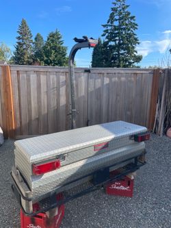 Hitch- mounted, wired, toy shed with dual bike-rack