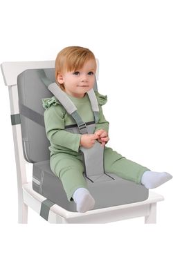 Toddler Booster Seat for Kitchen Chair & Dining Table – Waterproof PU Foam Cushion with Backrest & Safety Straps – Foldable, Lightweight Design for Ki