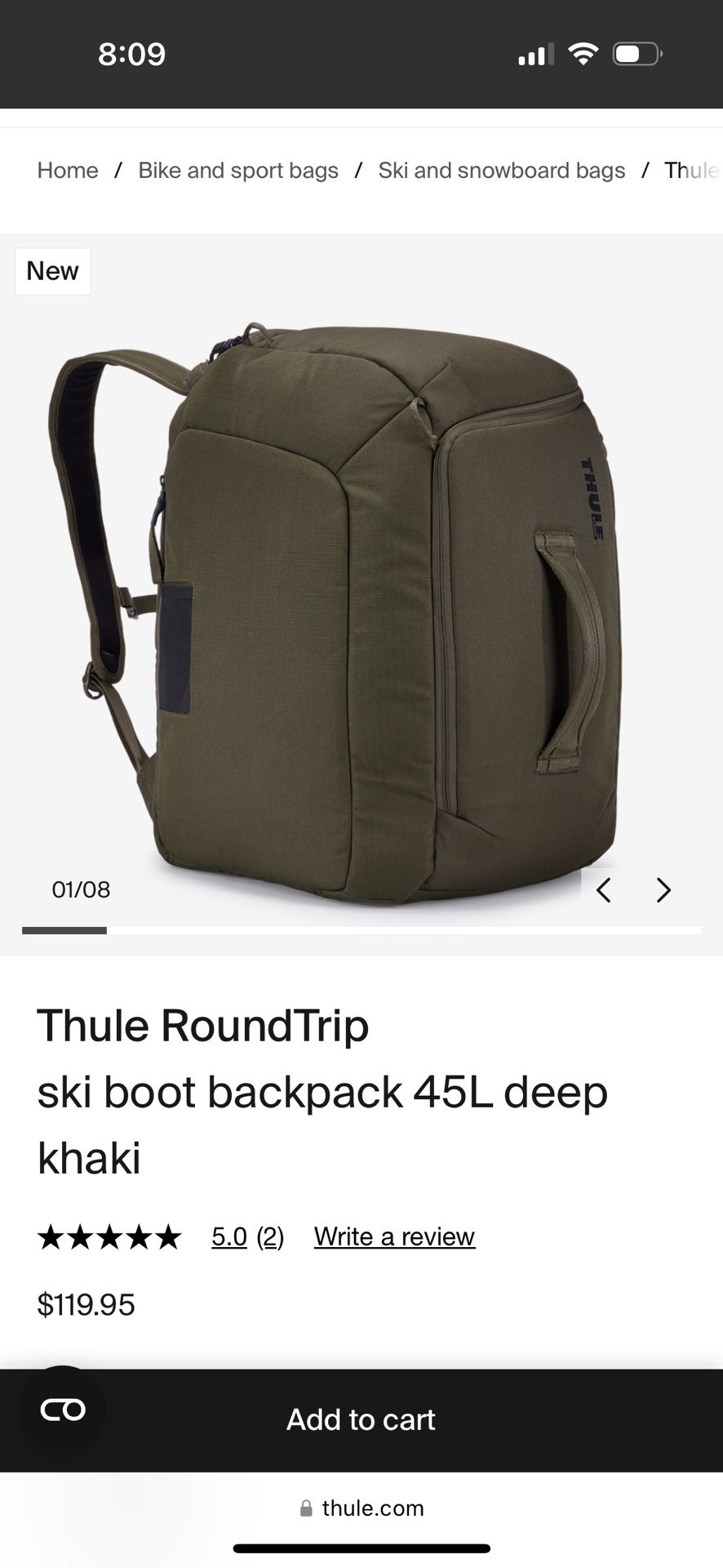 Thule Roundtrip 45L Ski/snowboard Boot Bag NWT