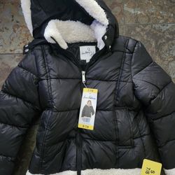 Girls Sam Edelman Black Hooded With White Trim, Size S 7-8 