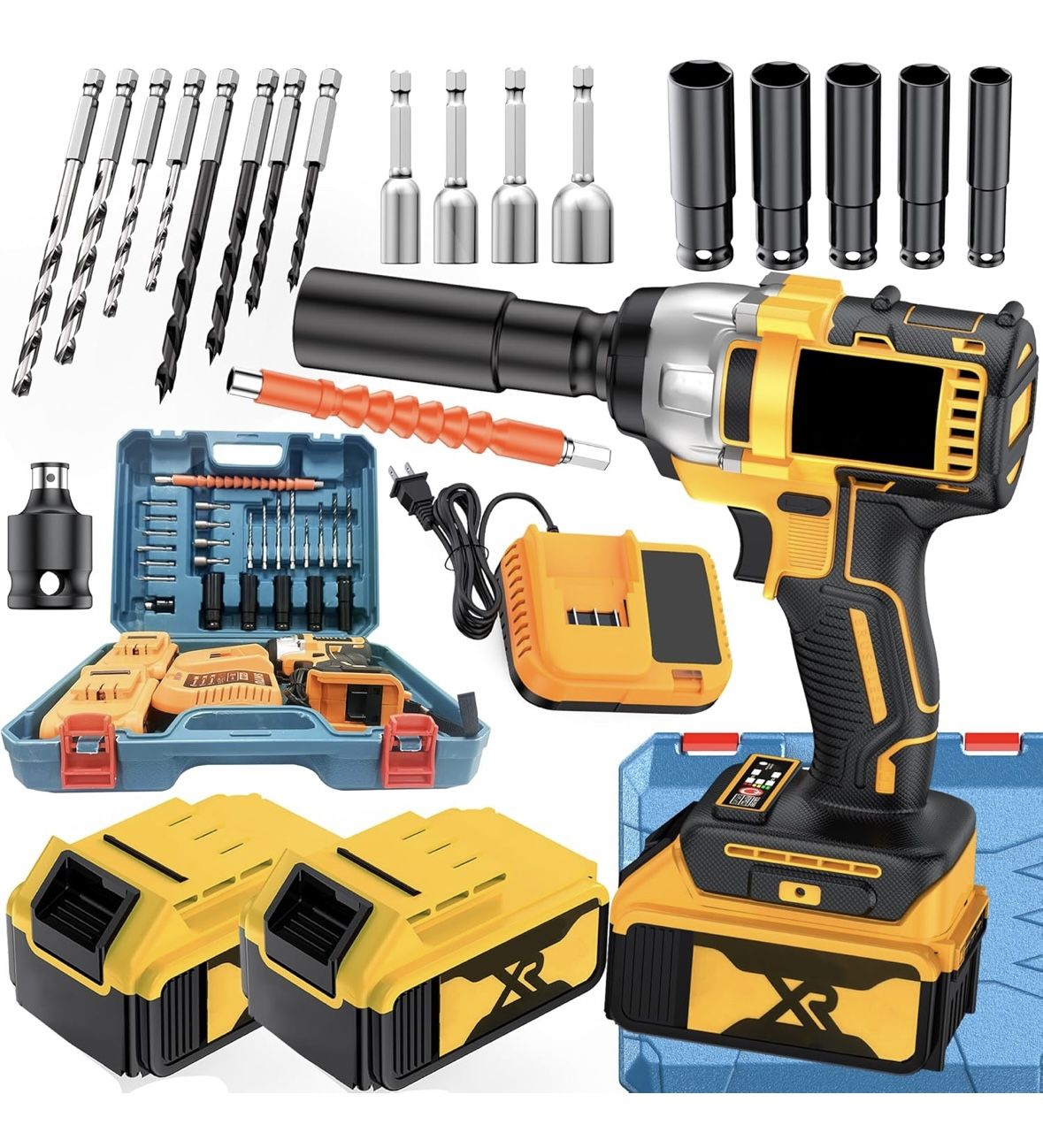 Wireless impact wrench kit with quick charger - portable rechargeable lithium-ion tool, perfect for home and car maintenance (Upgrade battery * 2+plas