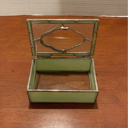 Stained Art Glass, Jewelry, Trinka Box, Teal Melon, Color, 5 1/2“ X 3 1/2” X 2“ BR