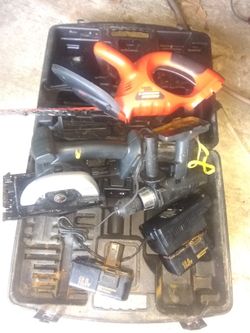 Battery powered saw drill hedgeclipper