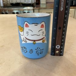 Rare Maneki Neko Cup Without Handle - Blue