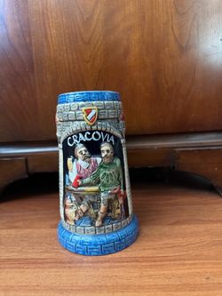 Vintage Hand Made Gracovia Ceramic Beer Stein Mug Castle Scene Breweriana Theme