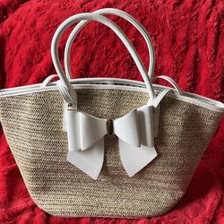 New Like Dreams White and Straw with Box Tote Bag