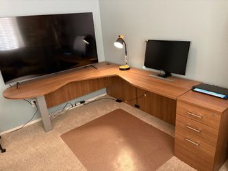 L-Shaped Office Desk with File Cabinet