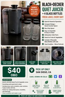 BLACK+DECKER Quiet Juicer + 4 Glass Juice Bottles - $40 OBO