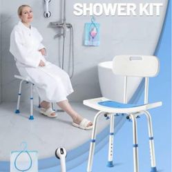 “New”Shower Chair W/back W/toiletry Bag&grab Bar