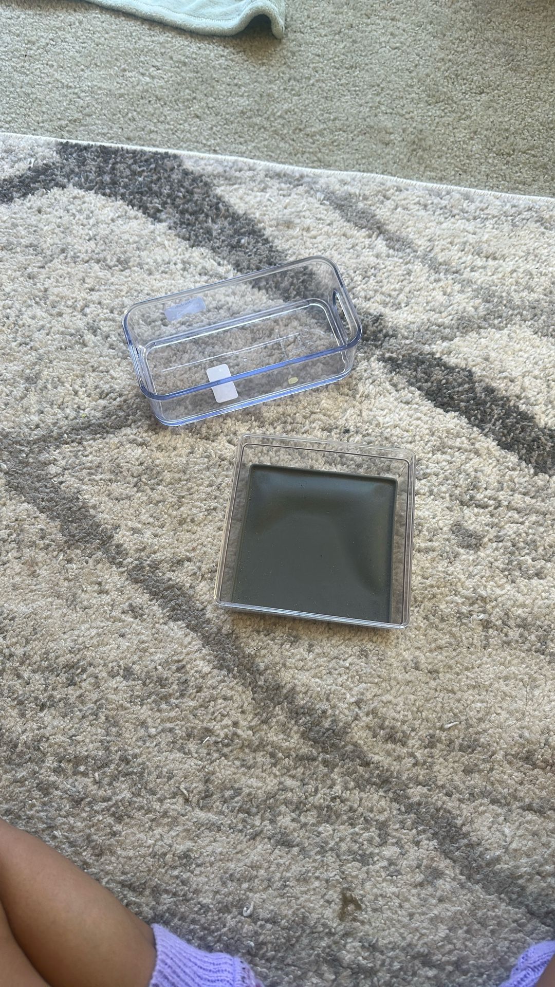 small clear and gray container