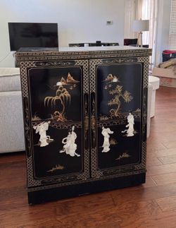 Black Lacquer Mother of Pearl Oriental Bar Cabinet - $300 OBO
