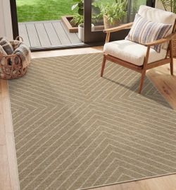 Easy Jute Rug 4x6 Outdoor Patio Rug, Washable Indoor Kitchen Rugs Non Slip Low Pile Stain Resistant Farmhouse Neutral Striped Area Rug for Entrance Li
