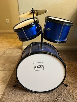 Kids Drum Set with Stool, Pedal & Drumsticks – Blue