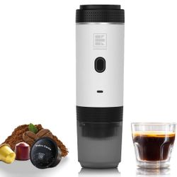 Portable Electric Espresso Machine, Travel Coffee Maker for Camping, Car, RV & Hiking, Self-Heating with Type-C, Compatible with Ground Coffee & NS