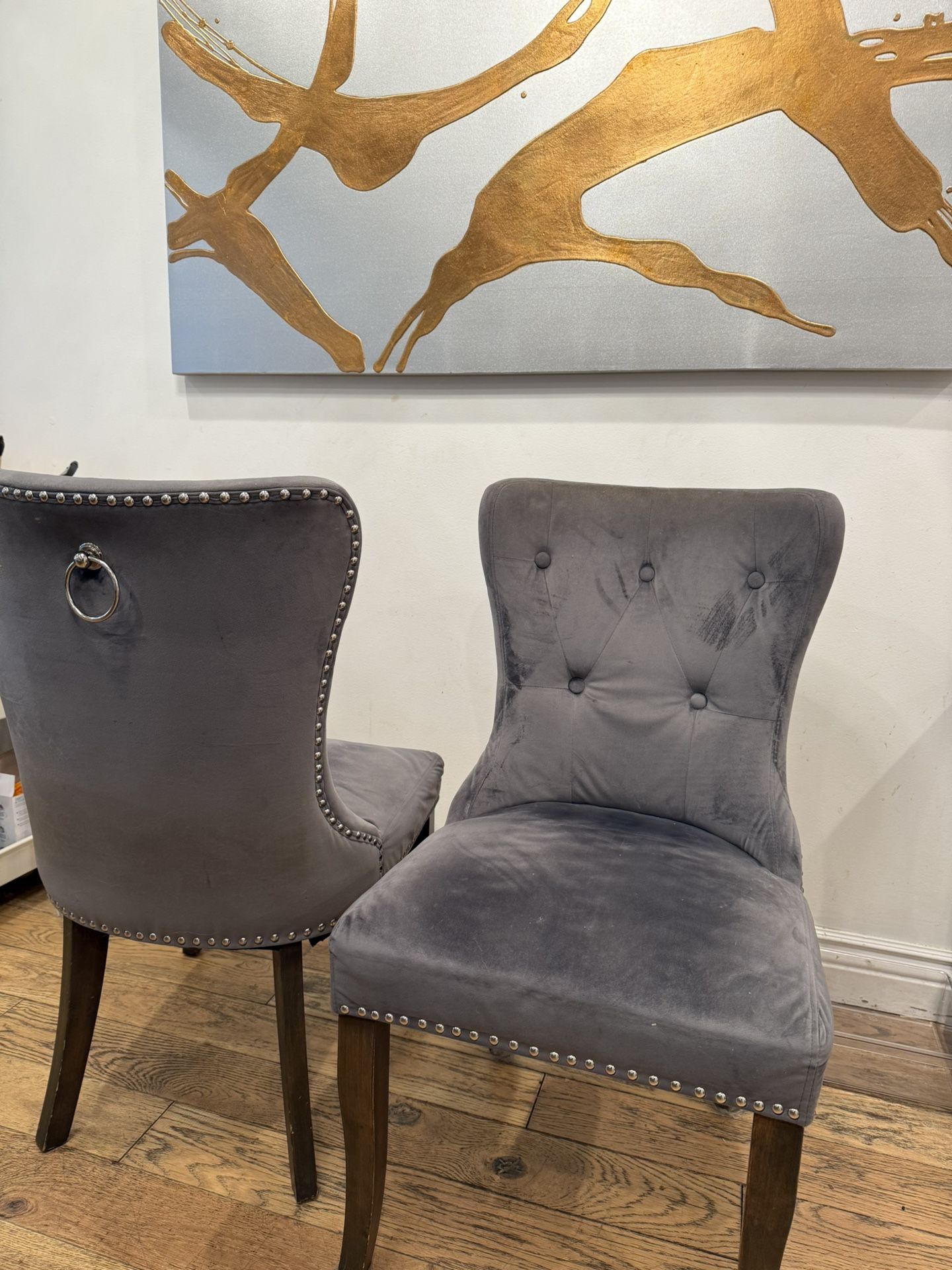 Chair Set . Grey And Silver - Wooden Legs