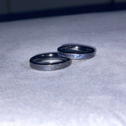 Black Ceramic Couples Matching Wedding Band Set with Purple Galaxy Goldstone Inlay