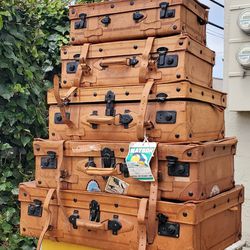 5 Piece Old Leather Luggage 