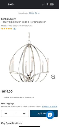 6 Light 24" Wide 1 Tier Chandelier