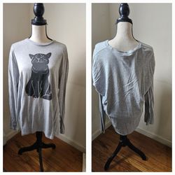 Cat lady box long sleeve kitty grey black shirt size XL