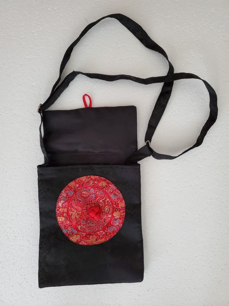 Asian Style Purse Bag Dragon Emblem Inspired Silk Zipper Pocket Inside
