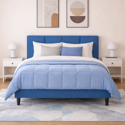 Sky Blue Vlevet Queen Size Bed Frame with Mattrees