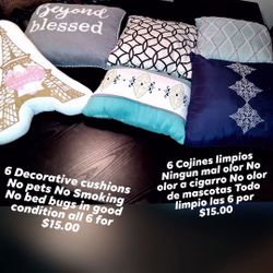 6 Decorative cushions all in good condition  / cojines en Buena condiciones