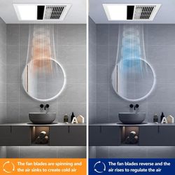 Bathroom Exhaust Fan，100CFM Retrofit Bathroom Exhaust Fan with Light, ventilation, Heater, 800LM 6000K,White