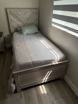 Twin Bed Frame with Chevron Headboard