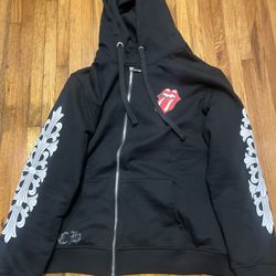 black chrome heart x rolling stone collab zip up hoodie