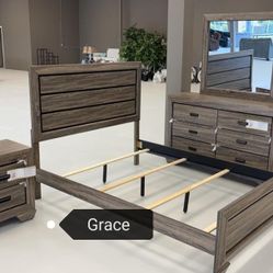 Farrow 4 PCs Queen size Bedroom Set bed nighstand dresser and mirror ❤️ no credit needed! $799