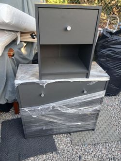 Small 3 drawer grey dresser and night stand