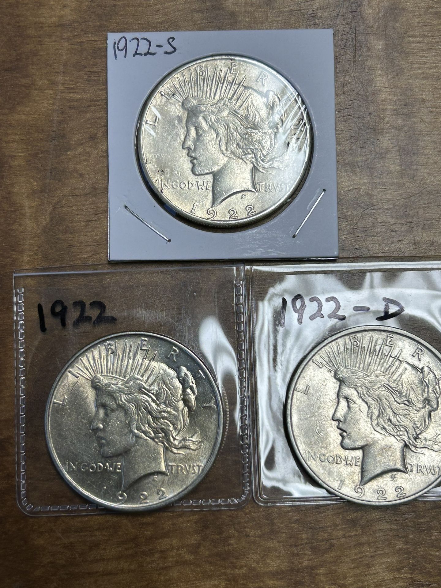 3 90% SILVER PEACE DOLLARS. GROUP 6