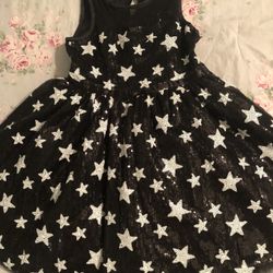 Brand New XS 4/5 GIRLS BLACK AND WHITE STARS SEQUIN DRESS