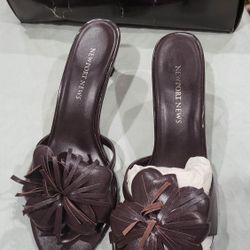 Newport News Dark Brown Floral Leather Slide Mules