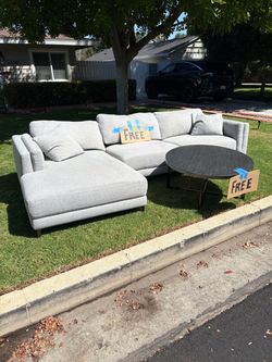 Gray Sectional Sofa with Chaise Lounge and round table FREE