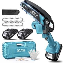 Seesii Mini Chainsaw, 6-inch Mini Chainsaw Cordless, Handheld Electric Power Chain Saw with 2 Batter
